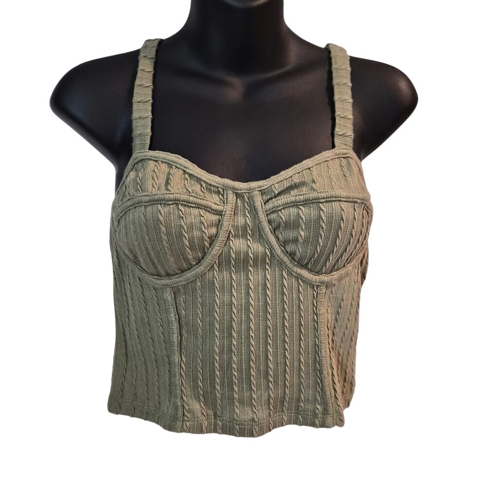 Rabbit Rose Olive Green Cable Knit Corset Crop Top Camisole L94324R57 Mens M